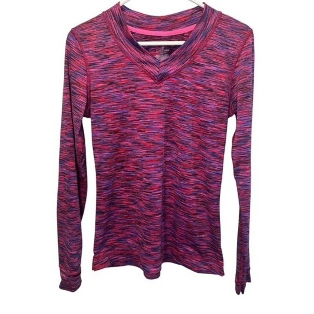 Cuddl Duds Womens Pink Space Dye Long Sleeve V-Neck Thumbhole Top M NEW